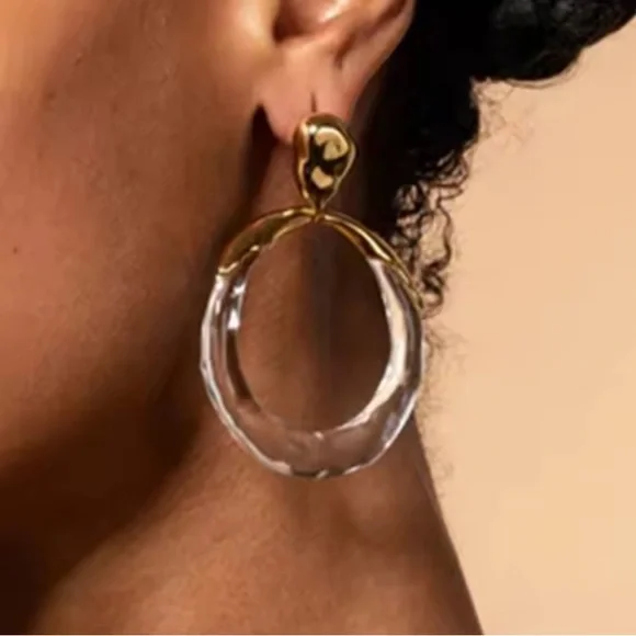 Molten Metal Lucite Hoop Large Drop Earrings Gold Tone Alexis Bittar STYLE N16